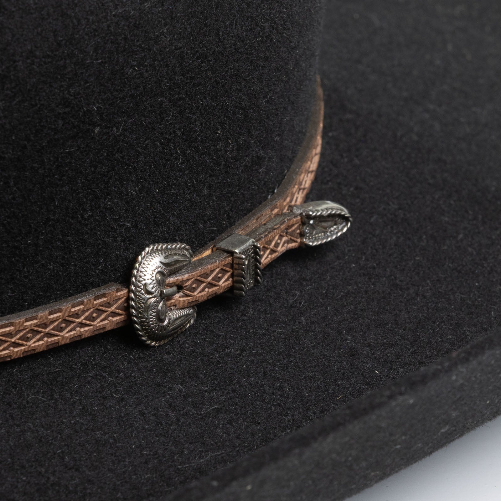 3X Bandera black cowboy hat close-up three-quarter angle