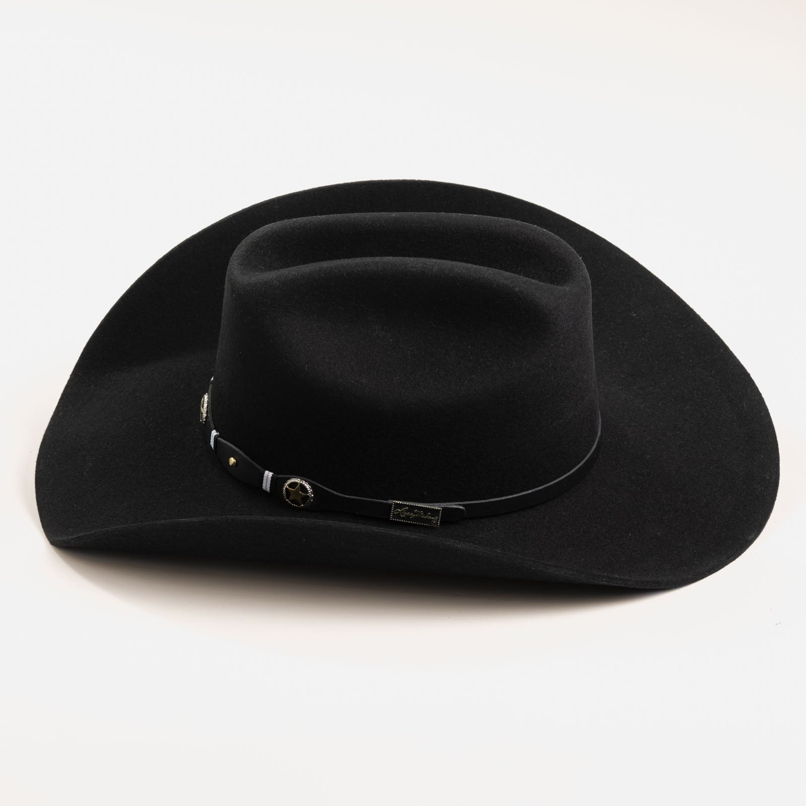 3X Oplin black cowboy hat left-side angle