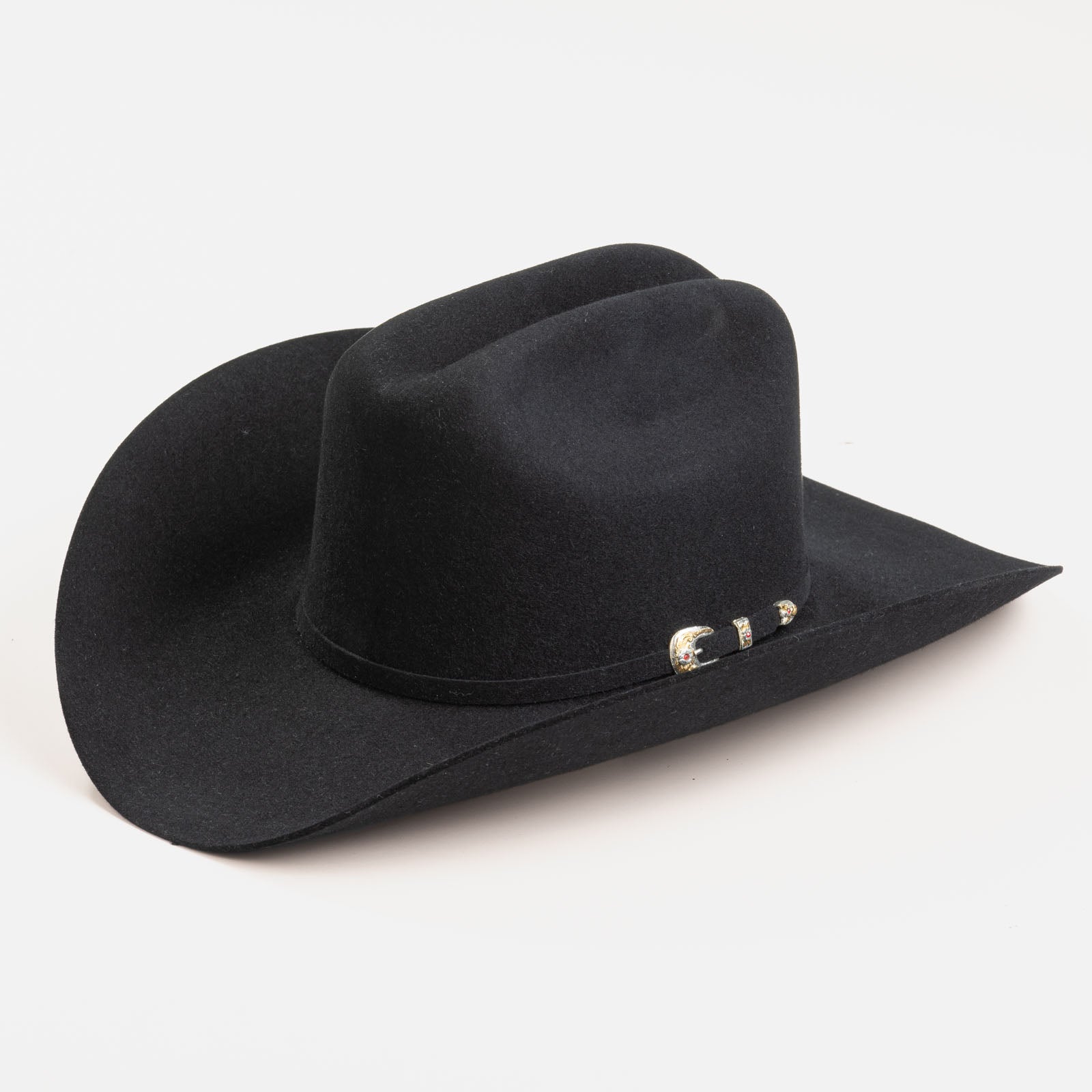 6X Real black cowboy hat three-quarter angle