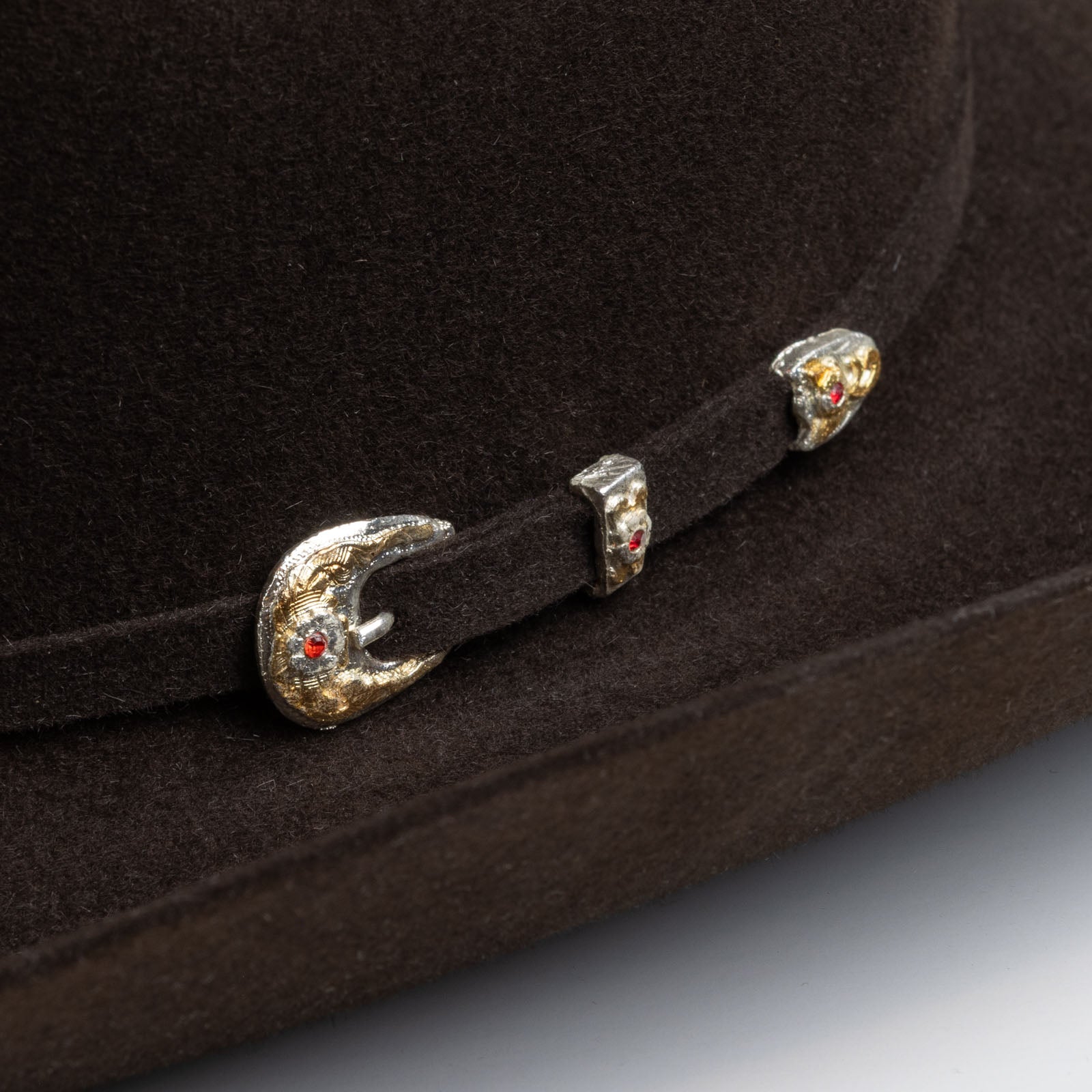 6X Real brown cowboy hat close-up three-quarter angle