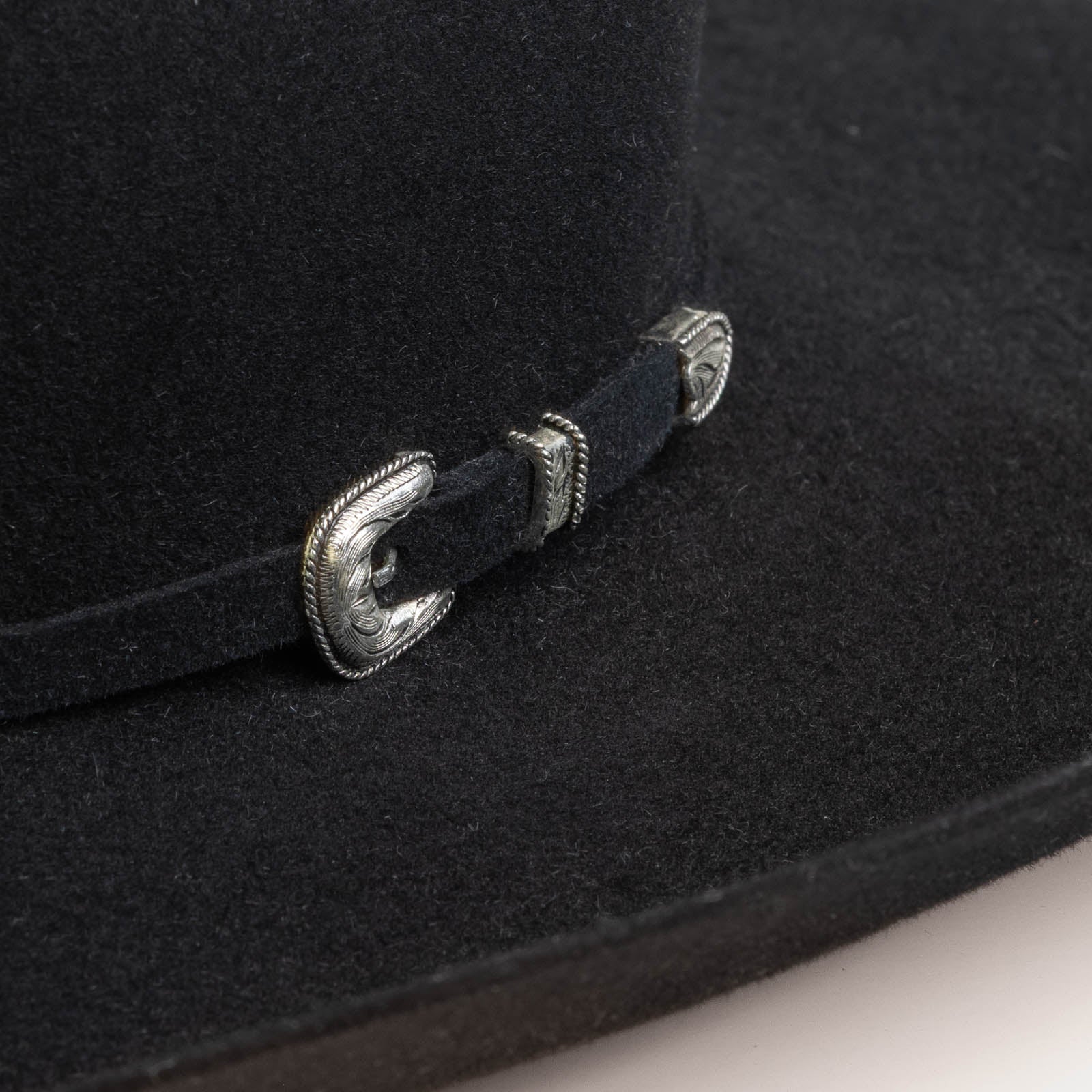 10X Douglas black cowboy hat close-up
three-quarter angle