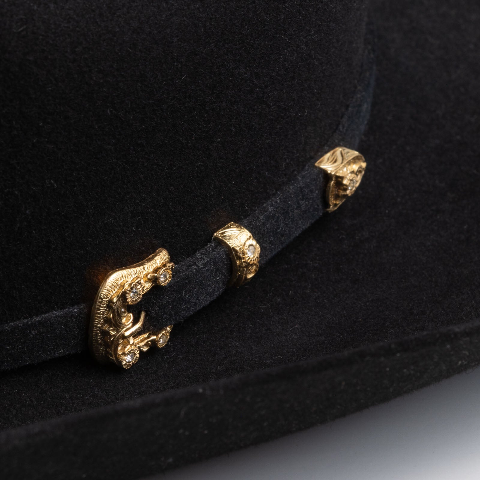 30X Opulento black cowboy hat close-up three-quarter angle