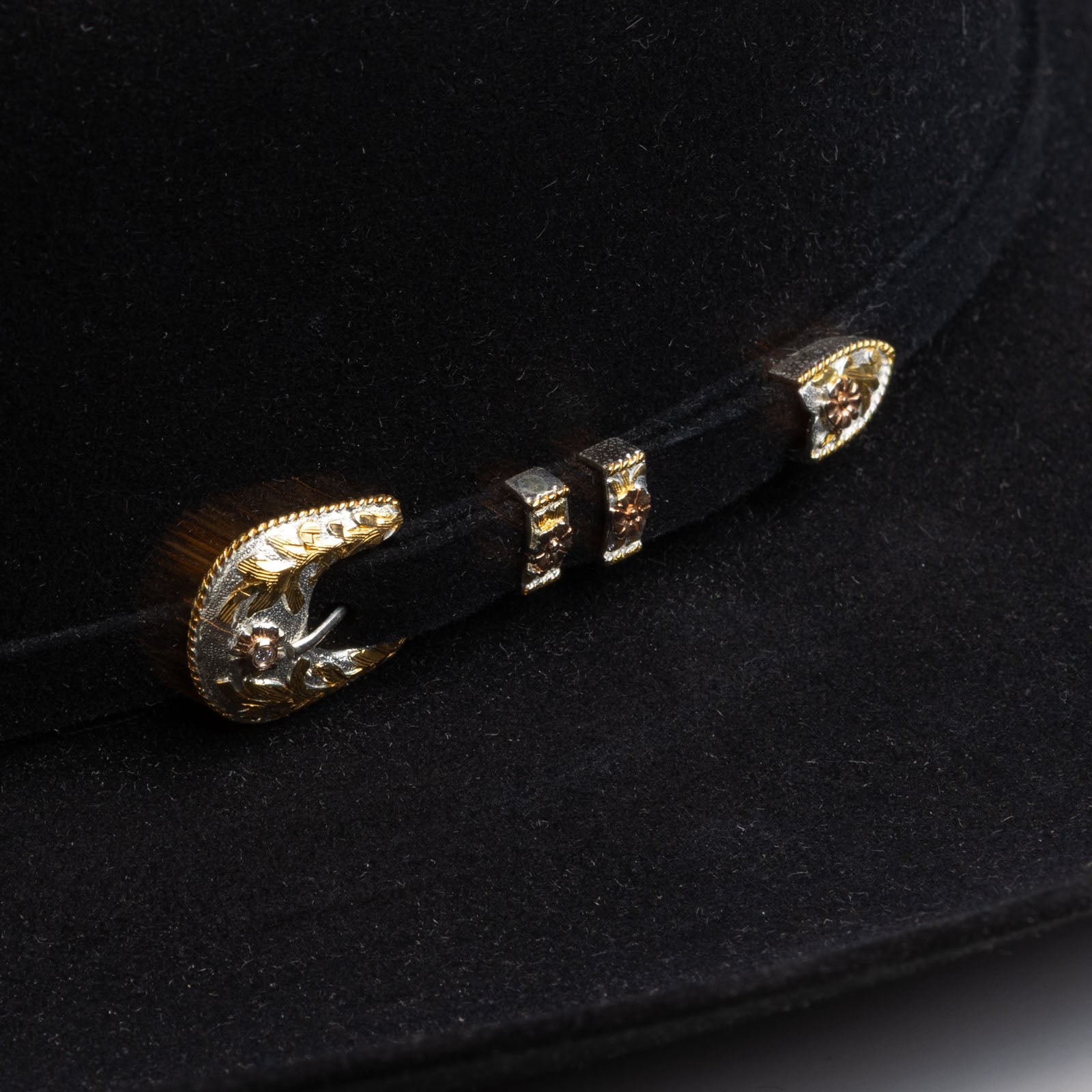 500X Superior black cowboy hat close-up three-quarter angle