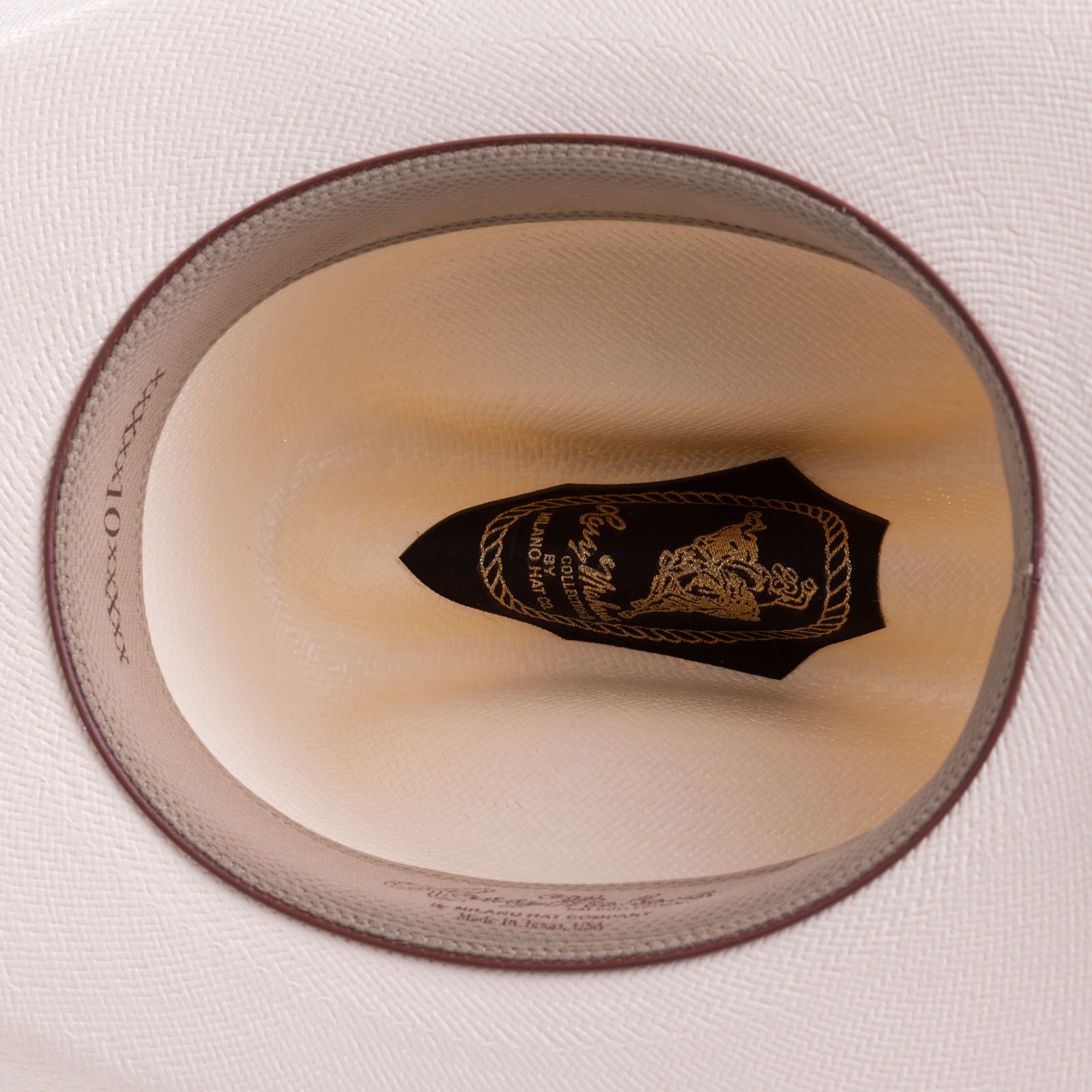 10X Oplin brown cowboy hat under side