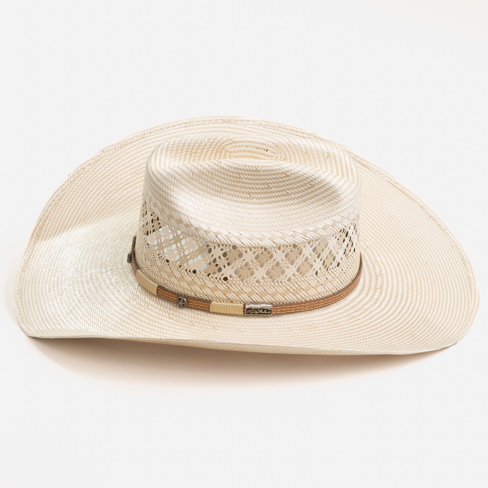 10X Wyatt tan and ivory cowboy hat side angle