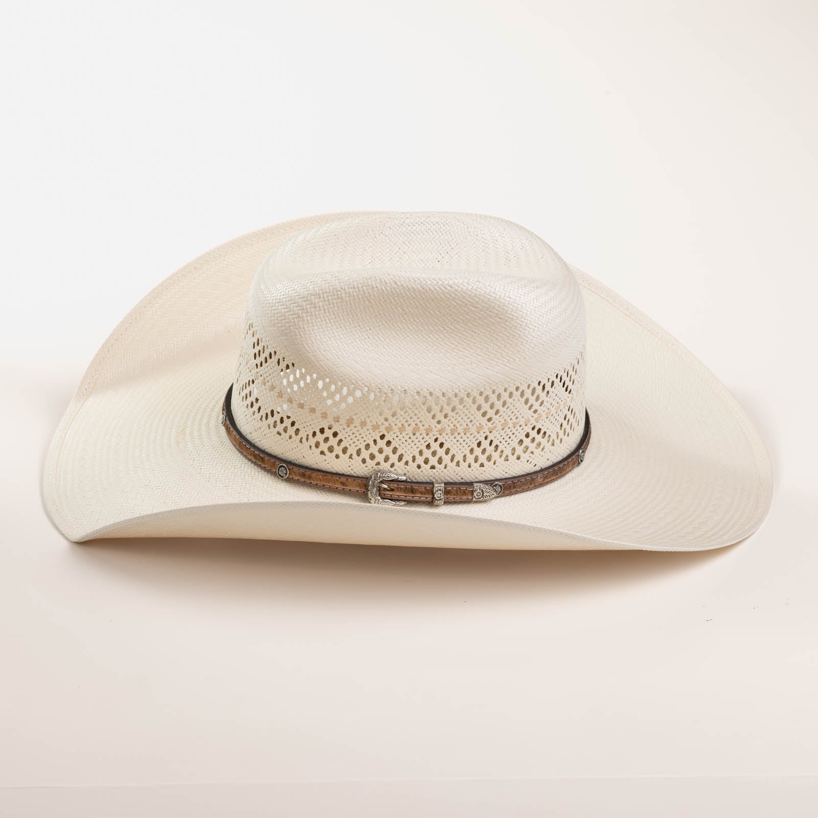 10X Palomino ice white cowboy hat side angle