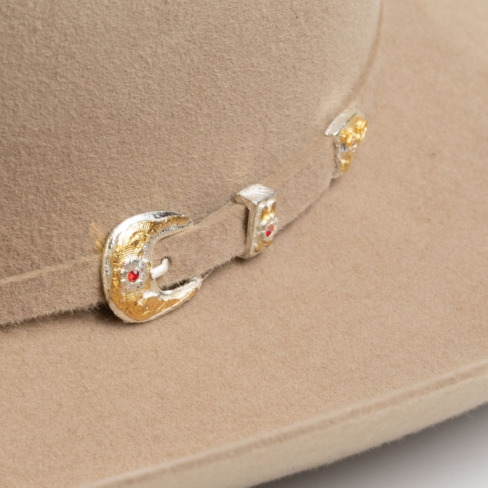 6X Real fawn cowboy hat close-up three-quarter angle