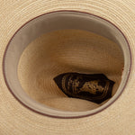 Brooks natural-colored cowboy hat under brim angle
