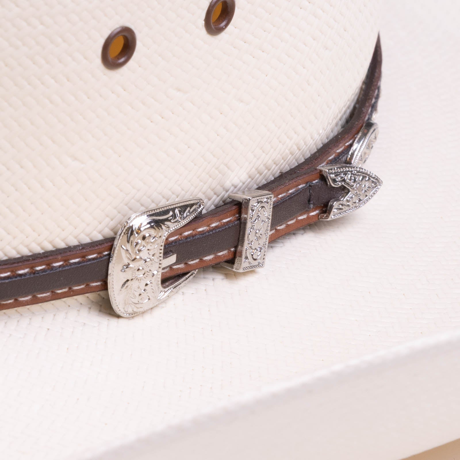 10X Bull ivory cowboy hat close-up side angle