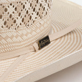 10X Cowboy Santos tan and ivory cowboy hat close-up side angle