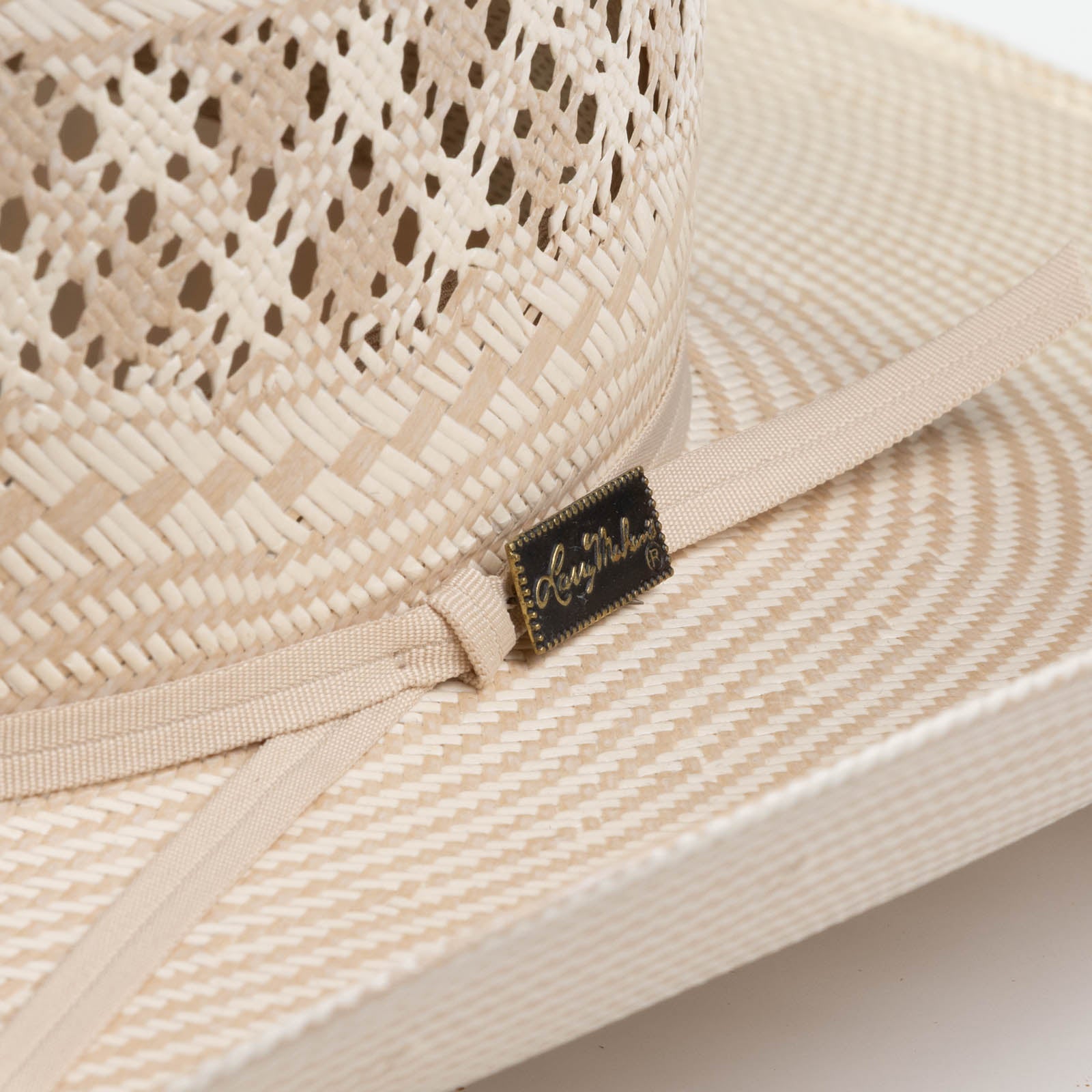 10X Cowboy Santos tan and ivory cowboy hat close-up side angle