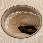 10X Cowboy Santos tan and ivory cowboy hat under brim angle