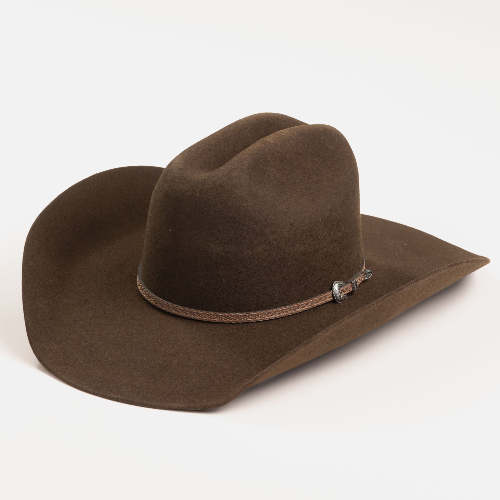 3X Stockman brown cowboy hat three-quarter angle