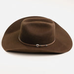 3X Stockman brown cowboy hat left-side angle