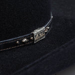 3X Stockman black cowboy hat close-up three-quarter angle