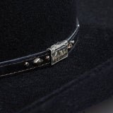 3X Stockman black cowboy hat close-up three-quarter angle