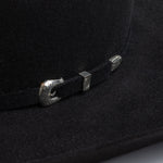 5X Fort Worth black cowboy hat close-up three-quarter angle