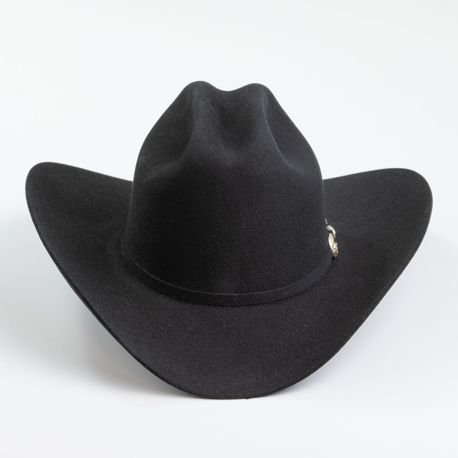6X Real black cowboy hat front angle
