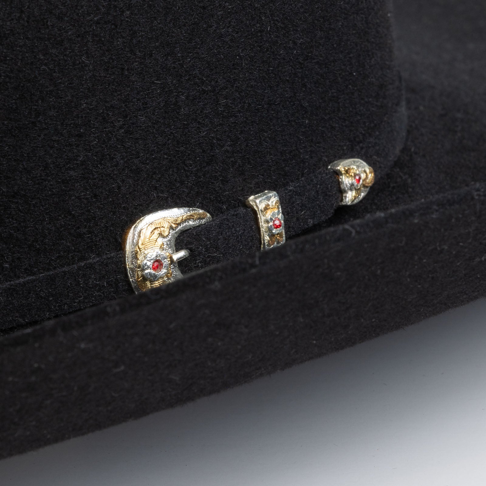 6X Real black cowboy hat close-up three-quarter angle
