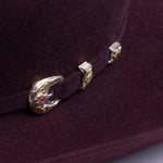6X Real black cherry cowboy hat close-up three-quarter angle