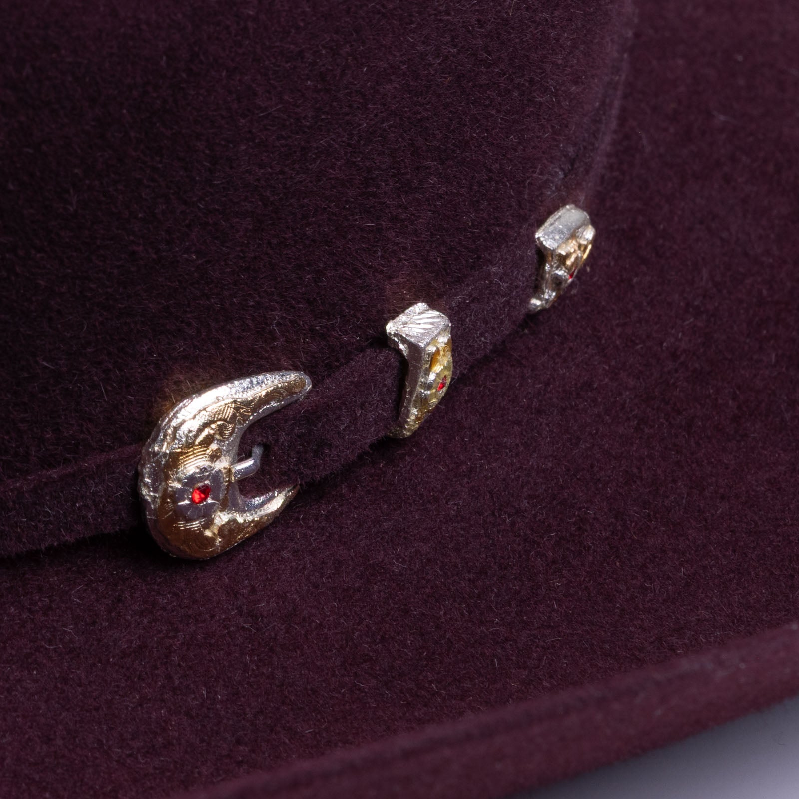 6X Real black cherry cowboy hat close-up three-quarter angle