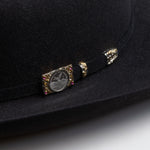 100X Independencia black cowboy hat close-up three-quarter angle