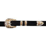 500X Superior black strap with silver buckle with gold floral patterns laid on top
