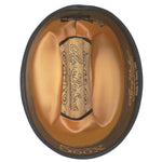 500X Superior black cowboy hat under side with brown trim and writing with a golden-colored underside