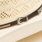 10X Buckthorn brown cowboy hat close-up side angle