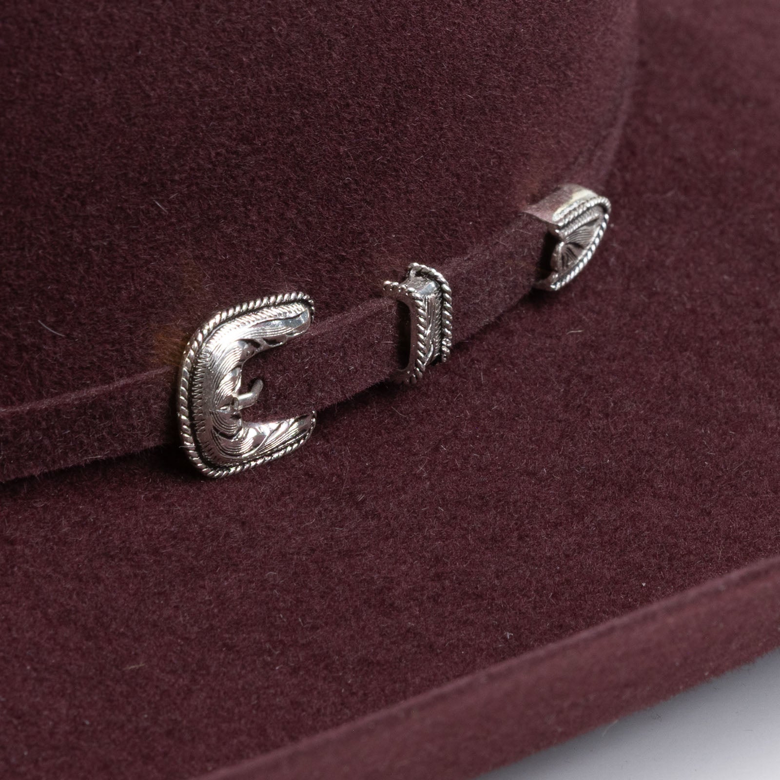 10X Douglas black cherry cowboy hat close-up three-quarter angle